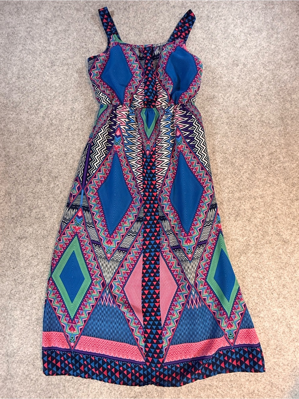 Paper Doll Geometric Print Sleeveless Midi Dress Size 8 Boho Vacation